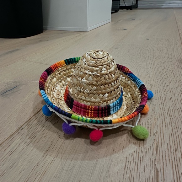 8 Colorful Straw Mini Party Sombreros with Pom Poms - Picture 2 of 3
